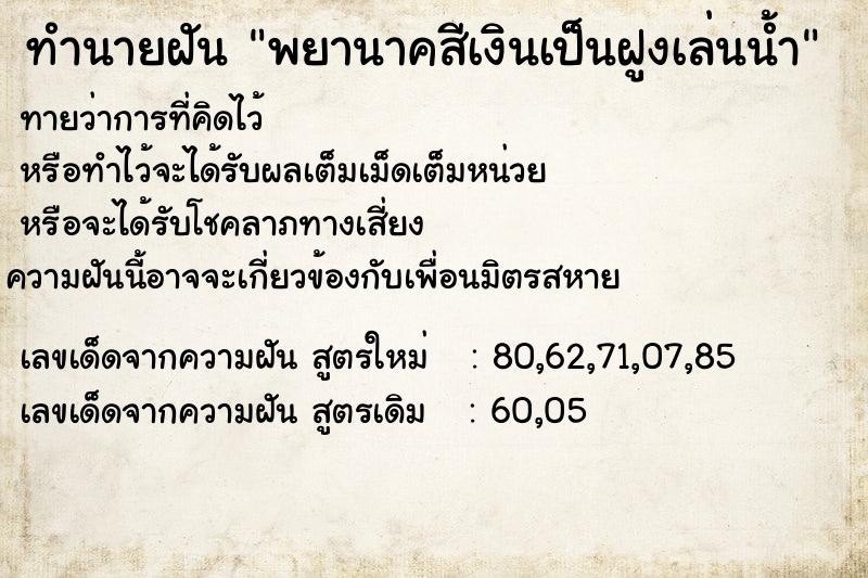 ทำนายฝันพยานาคสีเงินเป็นฝูงเล่นน้ำ ทำนายฝันทำนายฝันพยานาคสีเงินเป็นฝูงเล่นน้ำ