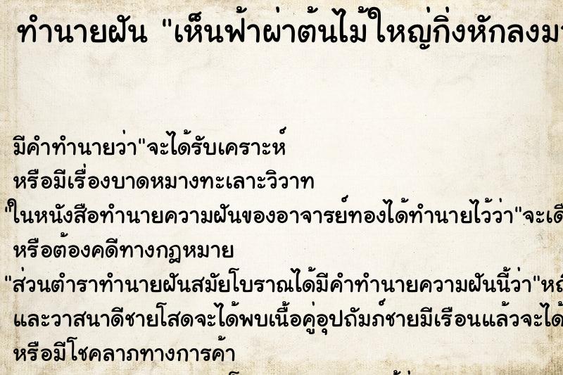 ทำนายฝัน เห็นฟ้าผ่าต้นไม้ใหญ่กิ่งหักลงมา ทำนายฝัน เห็นฟ้าผ่าต้นไม้ใหญ่กิ่งหักลงมา