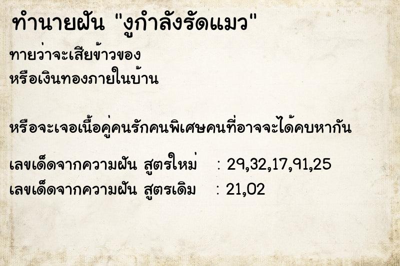 ทำนายฝันทำนายฝันงูกำลังรัดแมว