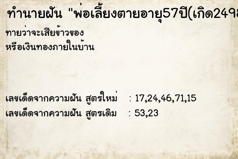 ทำนายฝันทำนายฝันพ่อเลี้ยงตายอายุ57ปี(เกิด2498)