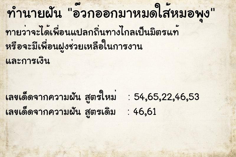 ทำนายฝันทำนายฝันอ๊วกออกมาหมดใส้หมอพุง