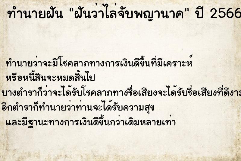 ทำนายฝันทำนายฝันฝันว่าไล่จับพญานาค
