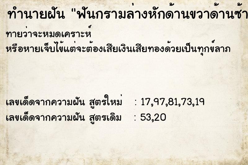 ทำนายฝันทำนายฝันฟันกรามล่างหักด้านขวาด้านซ้ายโยก