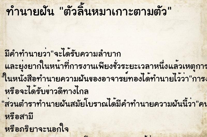 ทำนายฝัน ตัวลิ้นหมาเกาะตามตัว ทำนายฝัน ตัวลิ้นหมาเกาะตามตัว