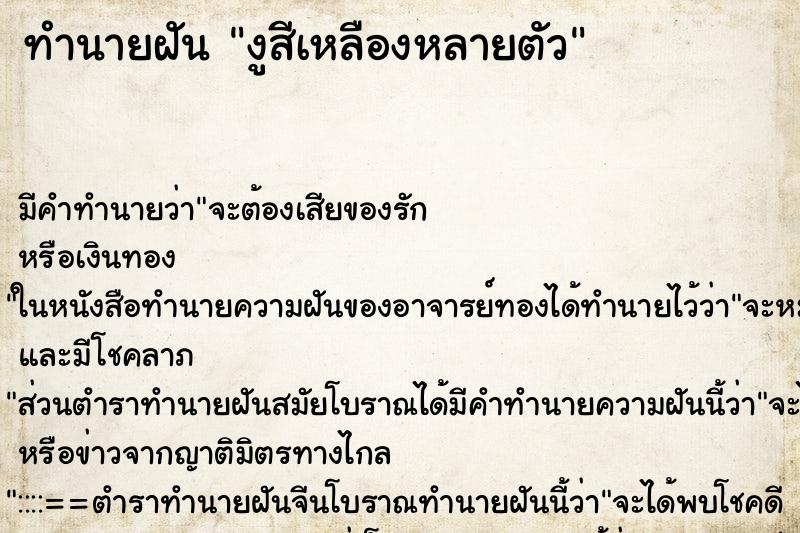 ทำนายฝันงูสีเหลืองหลายตัว ทำนายฝันทำนายฝันงูสีเหลืองหลายตัว