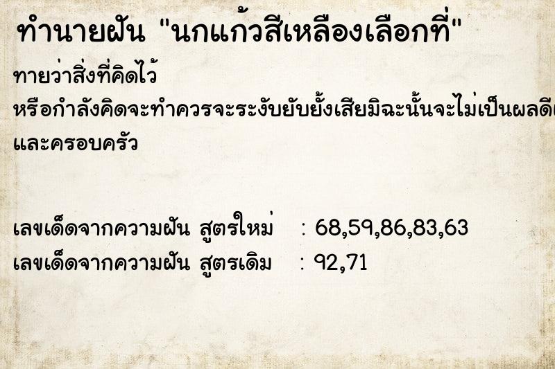 ทำนายฝันนกแก้วสีเหลืองเลือกที่ ทำนายฝันทำนายฝันนกแก้วสีเหลืองเลือกที่