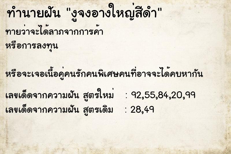 ทำนายฝันงูจงอางใหญ่สีดำ ทำนายฝันทำนายฝันงูจงอางใหญ่สีดำ