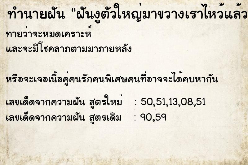 ทำนายฝันฝันงูตัวใหญ่มาขวางเราไหว้แล้วงูก็ไป ทำนายฝันทำนายฝันฝันงูตัวใหญ่มาขวางเราไหว้แล้วงูก็ไป