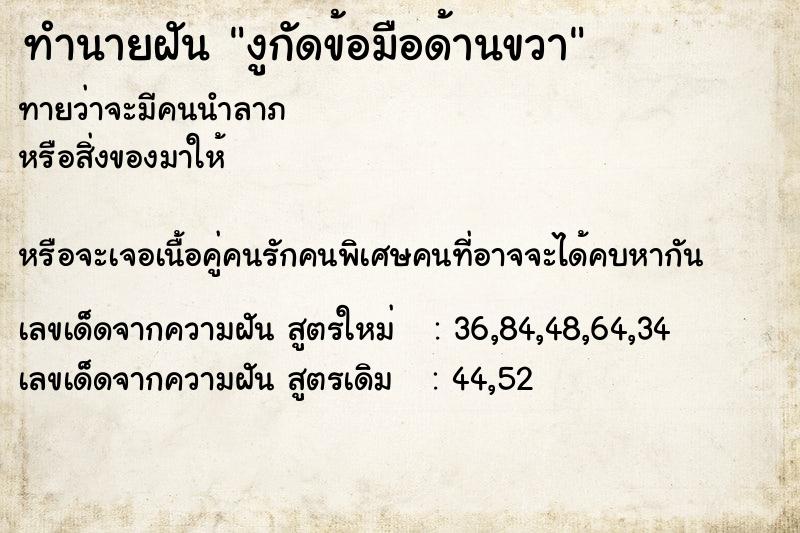 ทำนายฝัน งูกัดข้อมือด้านขวา ทำนายฝัน งูกัดข้อมือด้านขวา