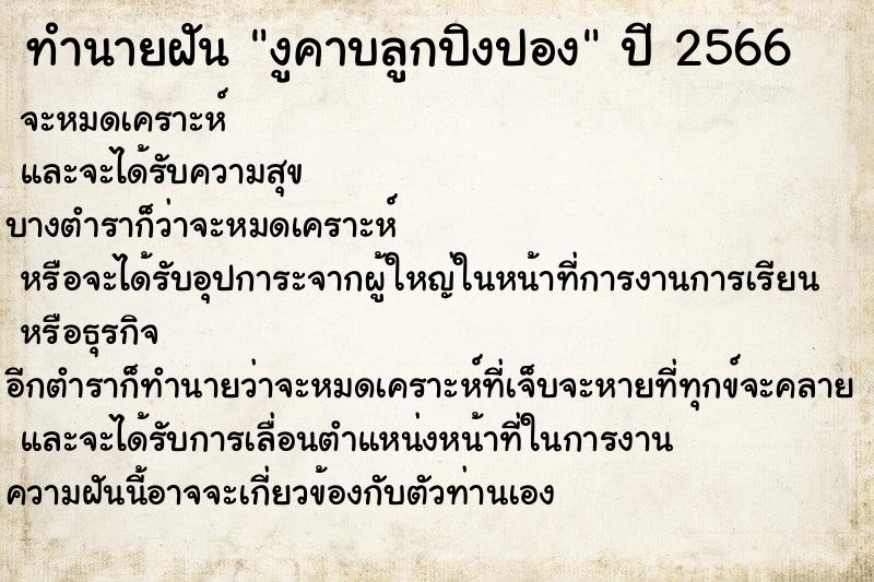 ทำนายฝัน งูคาบลูกปิงปอง ทำนายฝัน งูคาบลูกปิงปอง