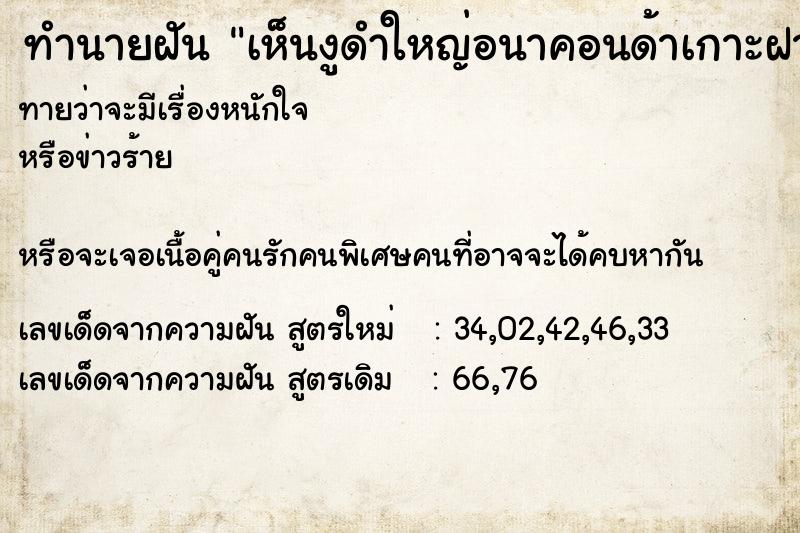 ทำนายฝันเห็นงูดำใหญ่อนาคอนด้าเกาะฝา ทำนายฝันทำนายฝันเห็นงูดำใหญ่อนาคอนด้าเกาะฝา