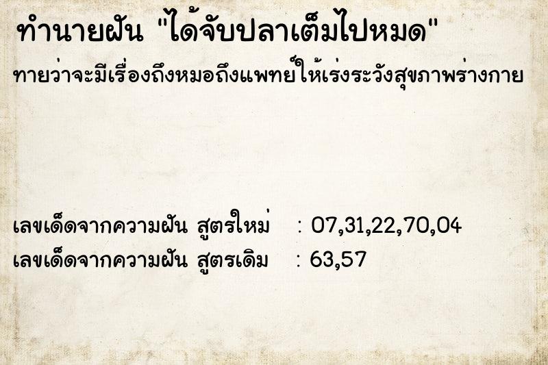 ทำนายฝันทำนายฝันได้จับปลาเต็มไปหมด