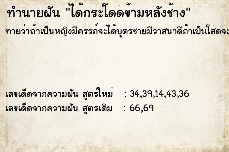 ทำนายฝันทำนายฝันได้กระโดดข้ามหลังช้าง