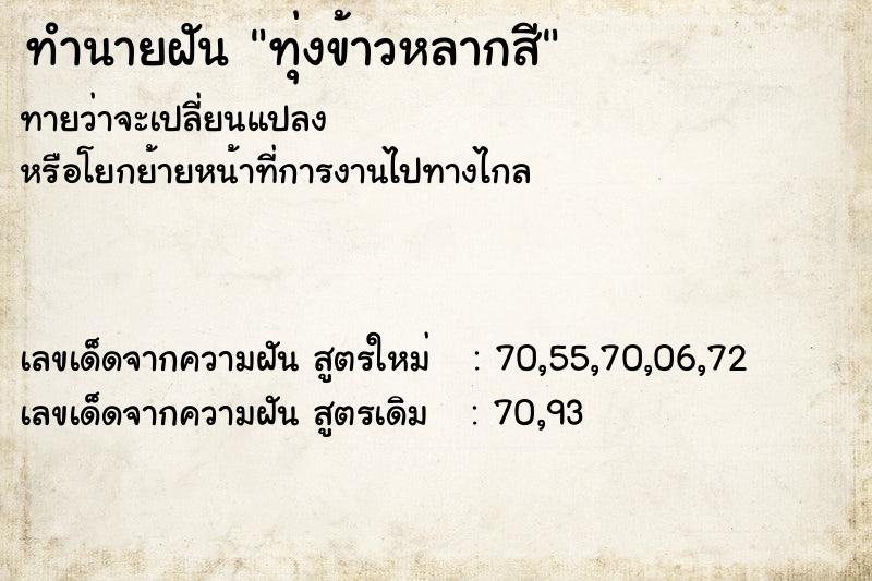 ทำนายฝันทำนายฝันทุ่งข้าวหลากสี