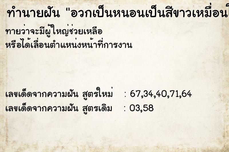 ทำนายฝันทำนายฝันอวกเป็นหนอนเป็นสีขาวเหมื่อนโดนของ