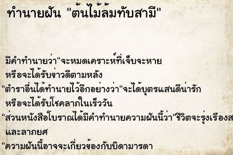 ทำนายฝัน ต้นไม้ล้มทับสามี ทำนายฝัน ต้นไม้ล้มทับสามี