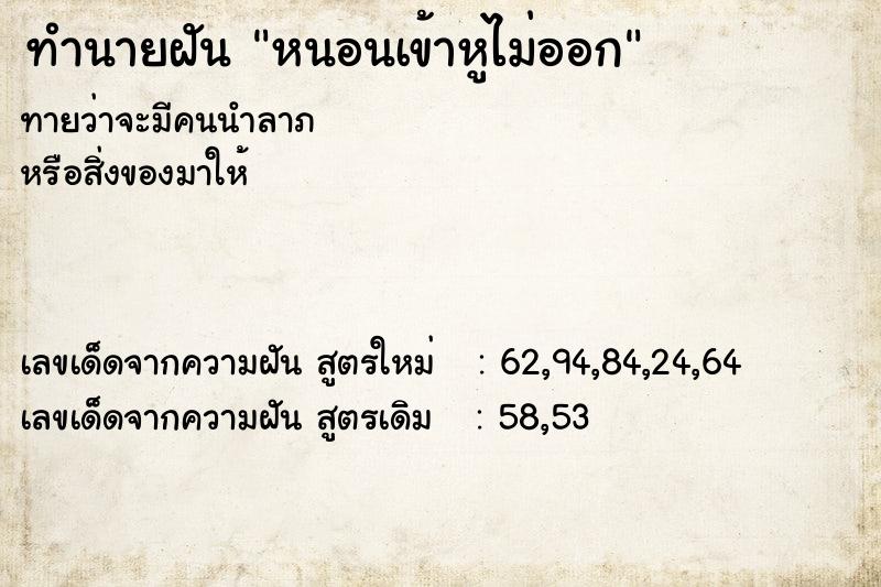 ทำนายฝันหนอนเข้าหูไม่ออก ทำนายฝันทำนายฝันหนอนเข้าหูไม่ออก