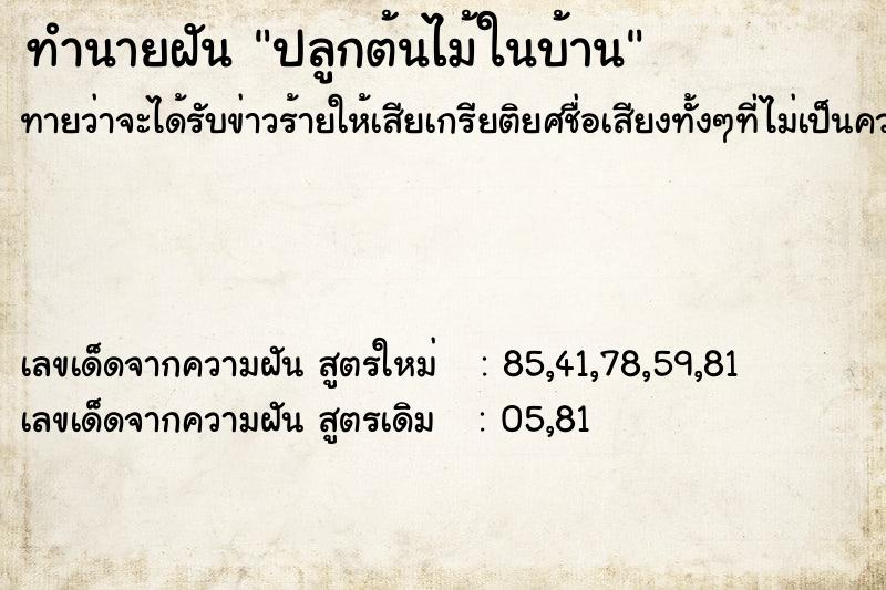 ทำนายฝันทำนายฝันปลูกต้นไม้ในบ้าน