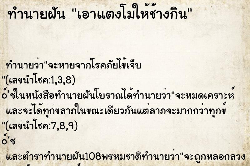 ทำนายฝันทำนายฝันเอาแตงโมให้ช้างกิน