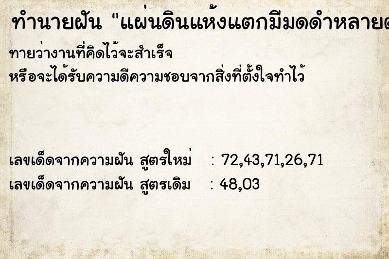 ทำนายฝัน แผ่นดินแห้งแตกมีมดดำหลายตัว ทำนายฝัน แผ่นดินแห้งแตกมีมดดำหลายตัว