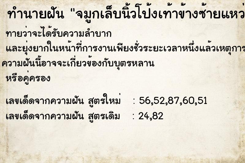 ทำนายฝันจมูกเล็บนิ้วโป้งเท้าข้างซ้ายแหว่ง ทำนายฝันทำนายฝันจมูกเล็บนิ้วโป้งเท้าข้างซ้ายแหว่ง