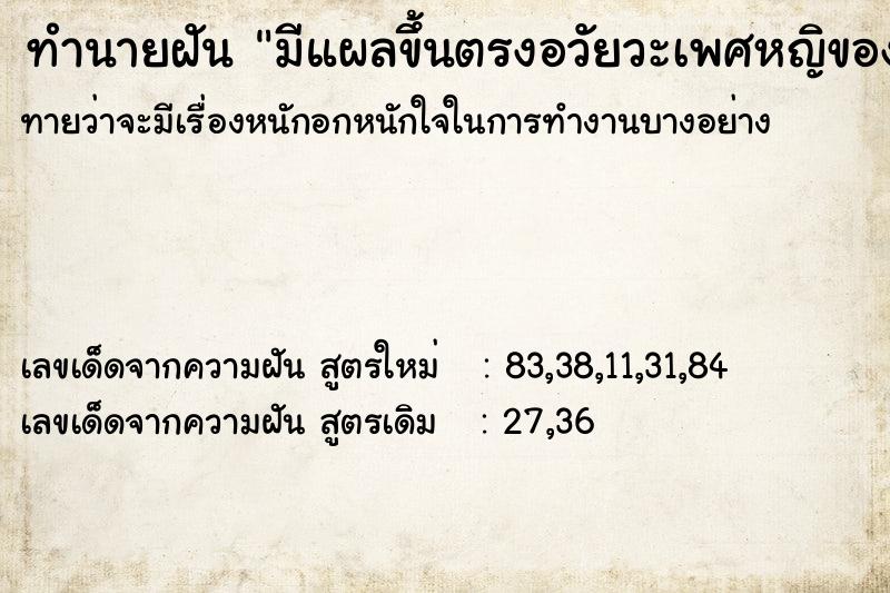 ทำนายฝันมีแผลขึ้นตรงอวัยวะเพศหญิของตัวเอง ทำนายฝันทำนายฝันมีแผลขึ้นตรงอวัยวะเพศหญิของตัวเอง