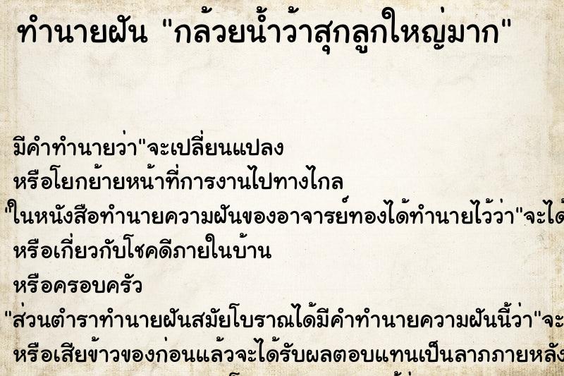 ทำนายฝันกล้วยน้ำว้าสุกลูกใหญ่มาก ทำนายฝันทำนายฝันกล้วยน้ำว้าสุกลูกใหญ่มาก