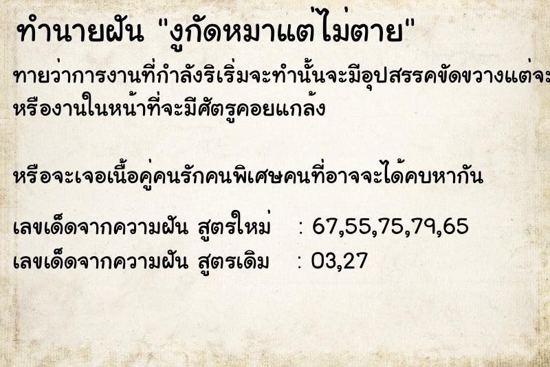 ทำนายฝัน งูกัดหมาแต่ไม่ตาย ทำนายฝัน งูกัดหมาแต่ไม่ตาย