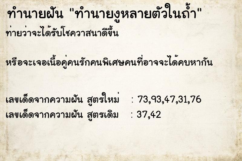 ทำนายฝันทำนายงูหลายตัวในถ้ำ ทำนายฝันทำนายฝันทำนายงูหลายตัวในถ้ำ