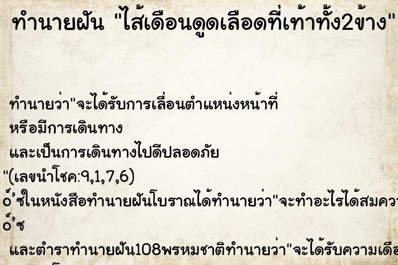 ทำนายฝันทำนายฝันไส้เดือนดูดเลือดที่เท้าทั้ง2ข้าง