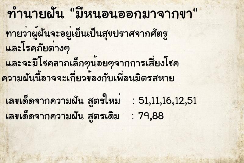 ทำนายฝัน มีหนอนออกมาจากขา