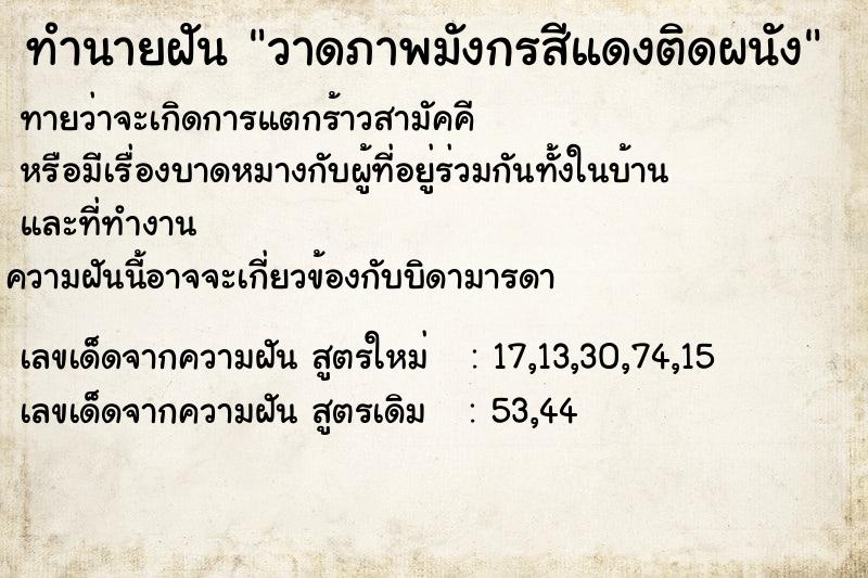 ทำนายฝันวาดภาพมังกรสีแดงติดผนัง ทำนายฝันทำนายฝันวาดภาพมังกรสีแดงติดผนัง