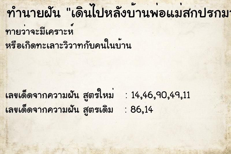 ทำนายฝันทำนายฝันเดินไปหลังบ้านพ่อแม่สกปรกมากเลยล้างทำความสะอาด