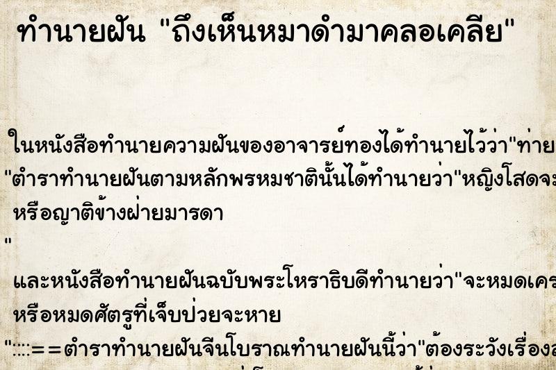 ทำนายฝันทำนายฝันถึงเห็นหมาดำมาคลอเคลีย