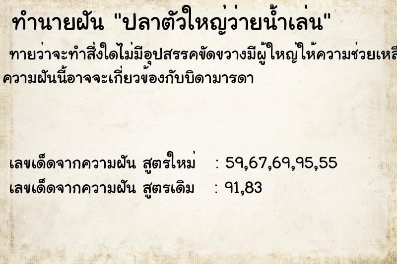 ทำนายฝันปลาตัวใหญ่ว่ายน้ำเล่น ทำนายฝันทำนายฝันปลาตัวใหญ่ว่ายน้ำเล่น