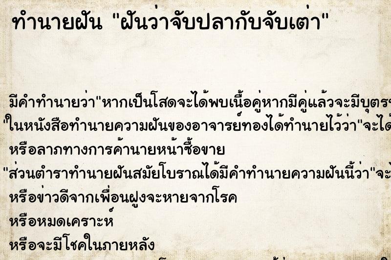 ทำนายฝัน ฝันว่าจับปลากับจับเต่า ทำนายฝัน ฝันว่าจับปลากับจับเต่า