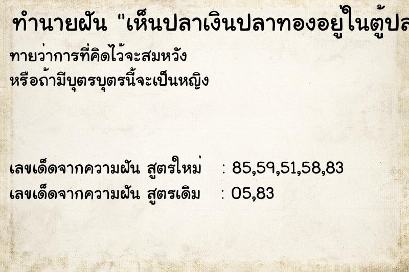 ทำนายฝันทำนายฝันเห็นปลาเงินปลาทองอยู่ในตู้ปลา