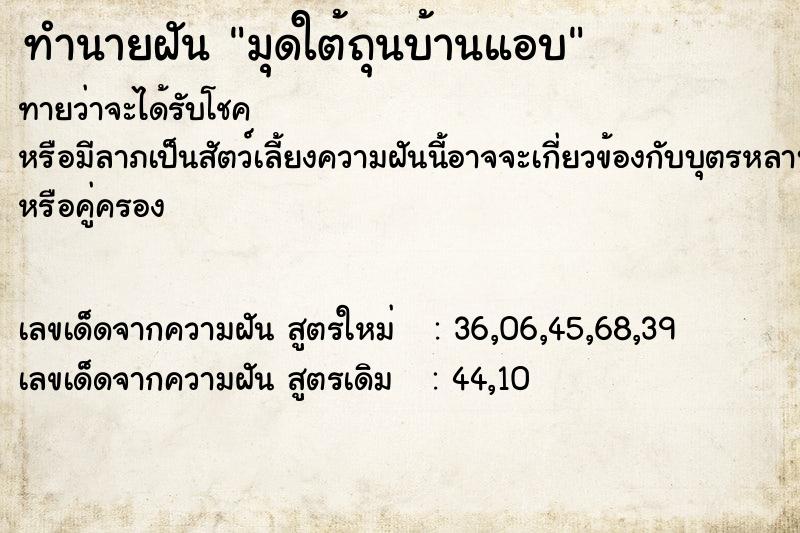 ทำนายฝันทำนายฝันมุดใต้ถุนบ้านแอบ