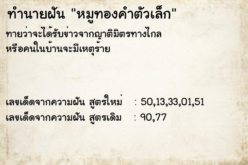 ทำนายฝันทำนายฝันหมูทองคำตัวเล็ก