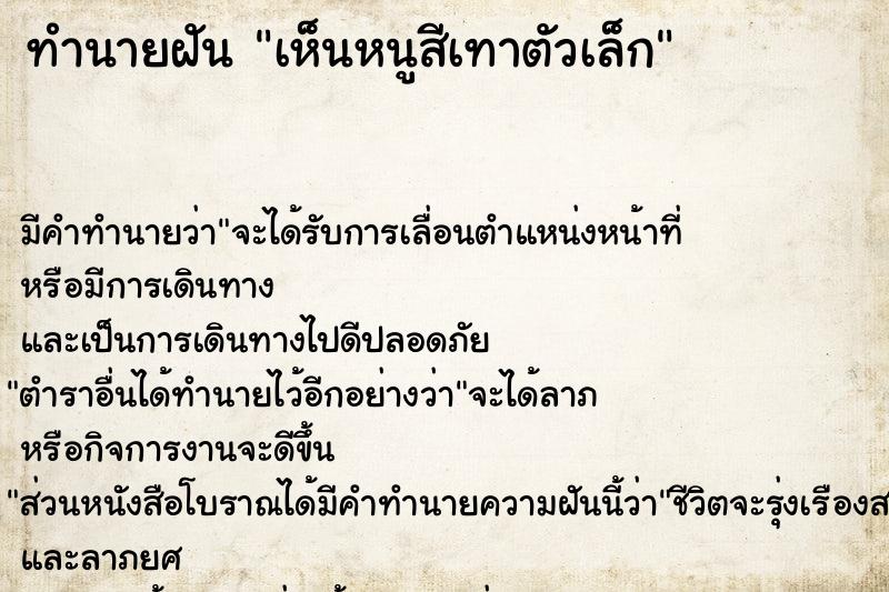 ทำนายฝันทำนายฝันเห็นหนูสีเทาตัวเล็ก