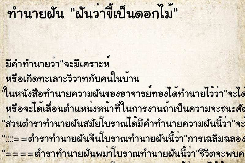 ทำนายฝัน ฝันว่าขี้เป็นดอกไม้ ตำราโบราณ แม่นที่สุดในโลก