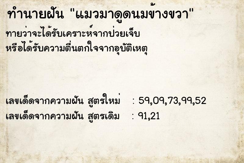 ทำนายฝันทำนายฝันแมวมาดูดนมข้างขวา