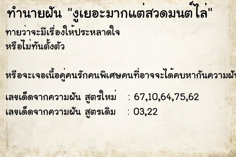 ทำนายฝันงูเยอะมากแต่สวดมนต์ไล่ ทำนายฝันทำนายฝันงูเยอะมากแต่สวดมนต์ไล่