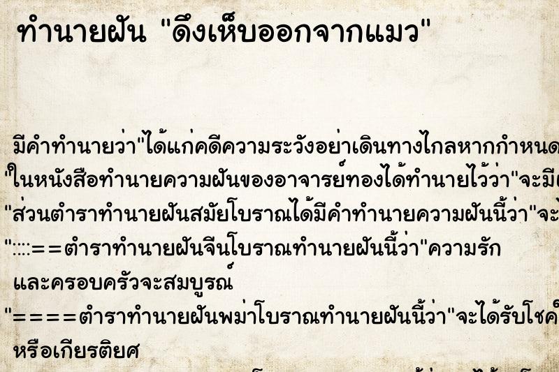 ทำนายฝันทำนายฝันดึงเห็บออกจากแมว