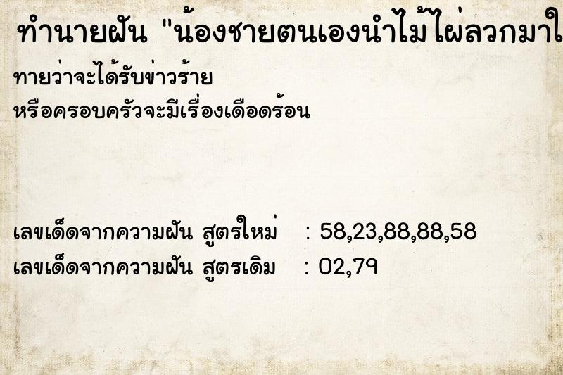 ทำนายฝันน้องชายตนเองนำไม้ไผ่ลวกมาให้ที่บ้าน ทำนายฝันทำนายฝันน้องชายตนเองนำไม้ไผ่ลวกมาให้ที่บ้าน