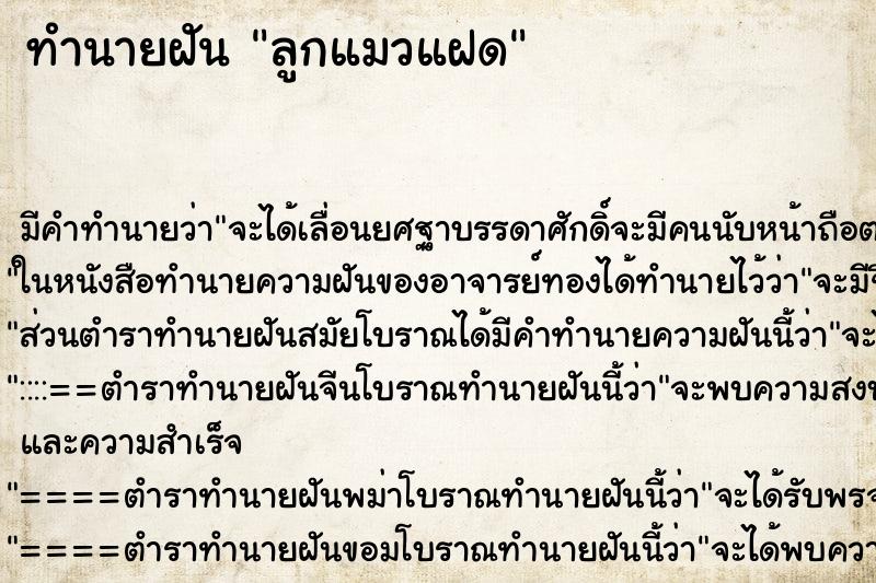 ทำนายฝันทำนายฝันลูกแมวแฝด