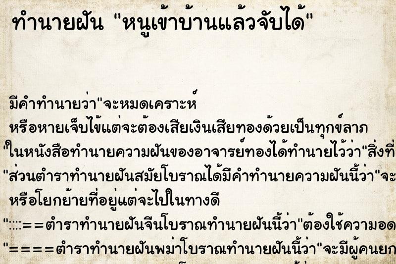 ทำนายฝันทำนายฝันหนูเข้าบ้านแล้วจับได้