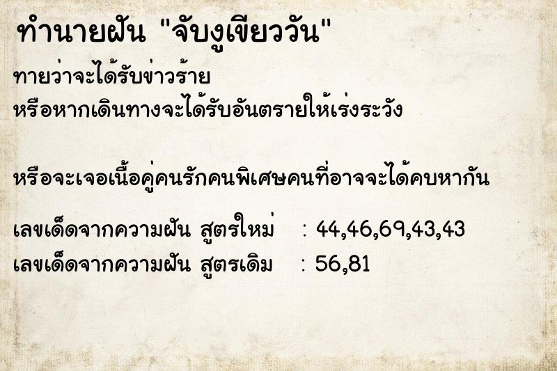 ทำนายฝันทำนายฝันจับงูเขียววัน