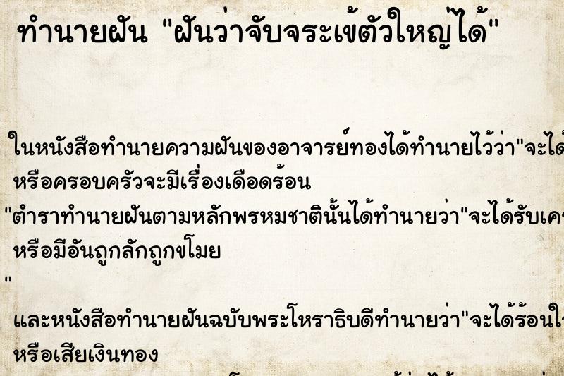 ทำนายฝันทำนายฝันฝันว่าจับจระเข้ตัวใหญ่ได้