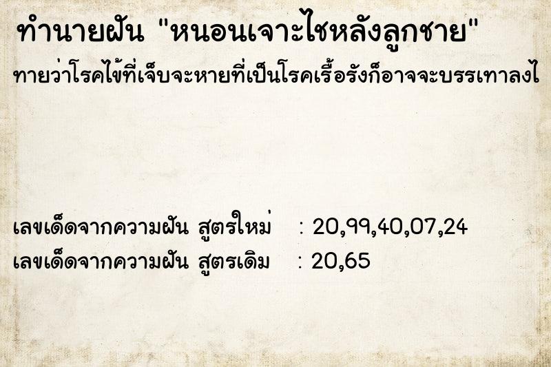ทำนายฝัน หนอนเจาะไชหลังลูกชาย ทำนายฝัน หนอนเจาะไชหลังลูกชาย